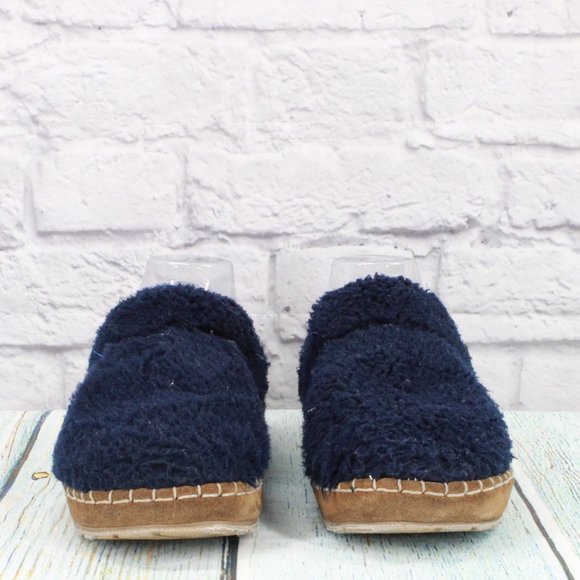 LL Bean Navy Pile Fleece Round Toe Slip On Slides Cozy Slipper Size 8 M - Picture 4 of 9